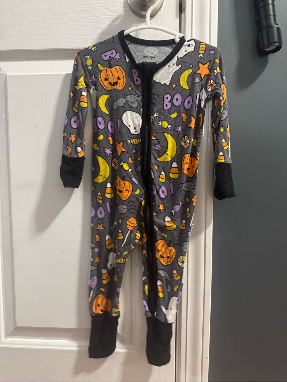 Little Sleepies Gray Halloween Footie Pajamas with Orange & Purple Accents